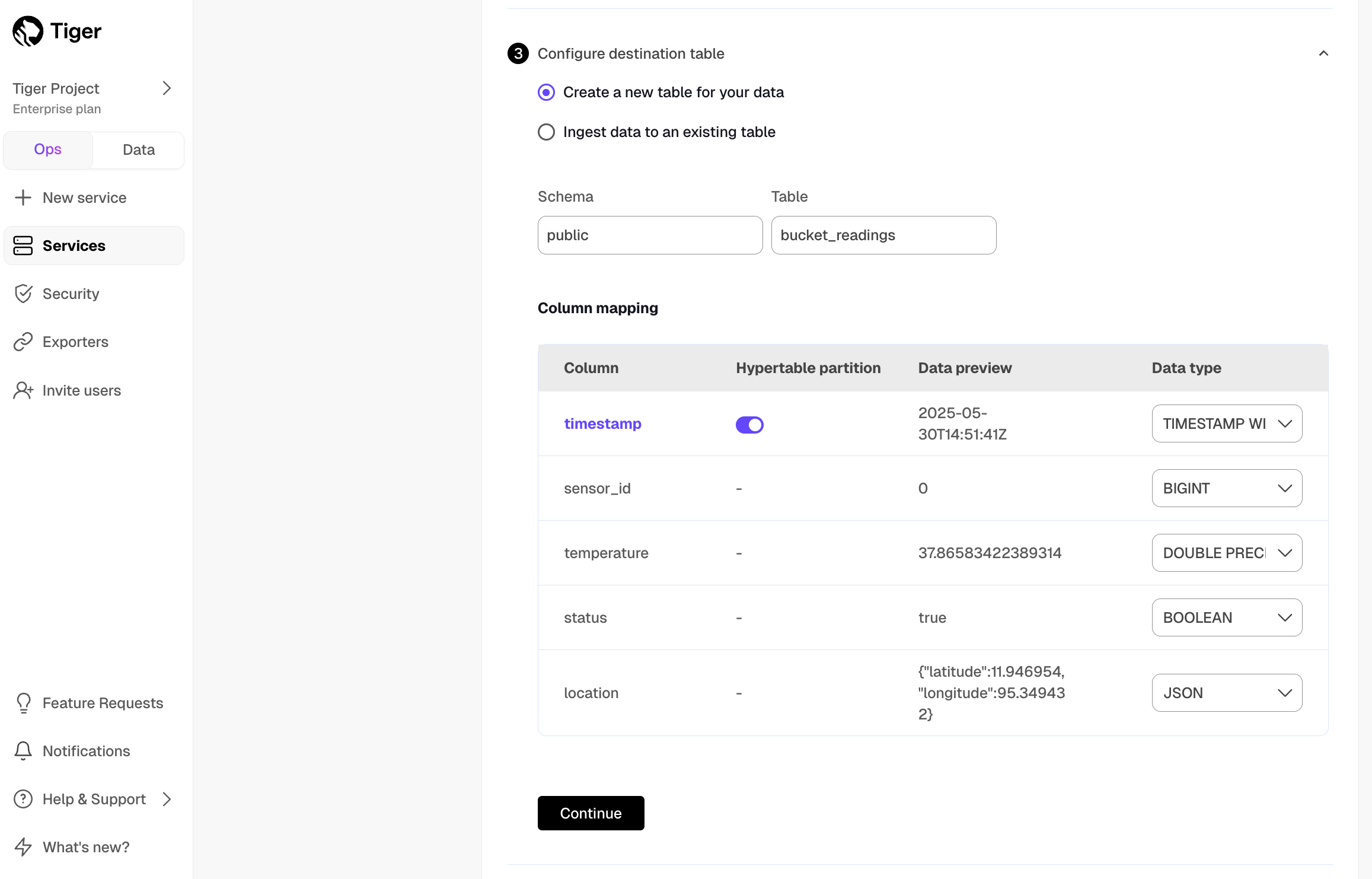 S3 connector table selection