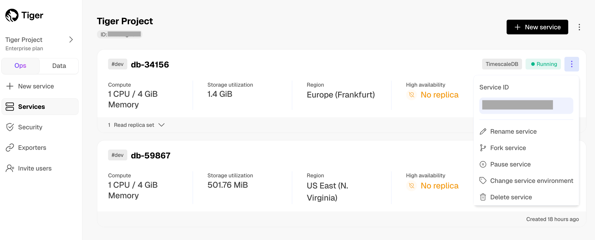 Retrive the service id in $CONSOLE