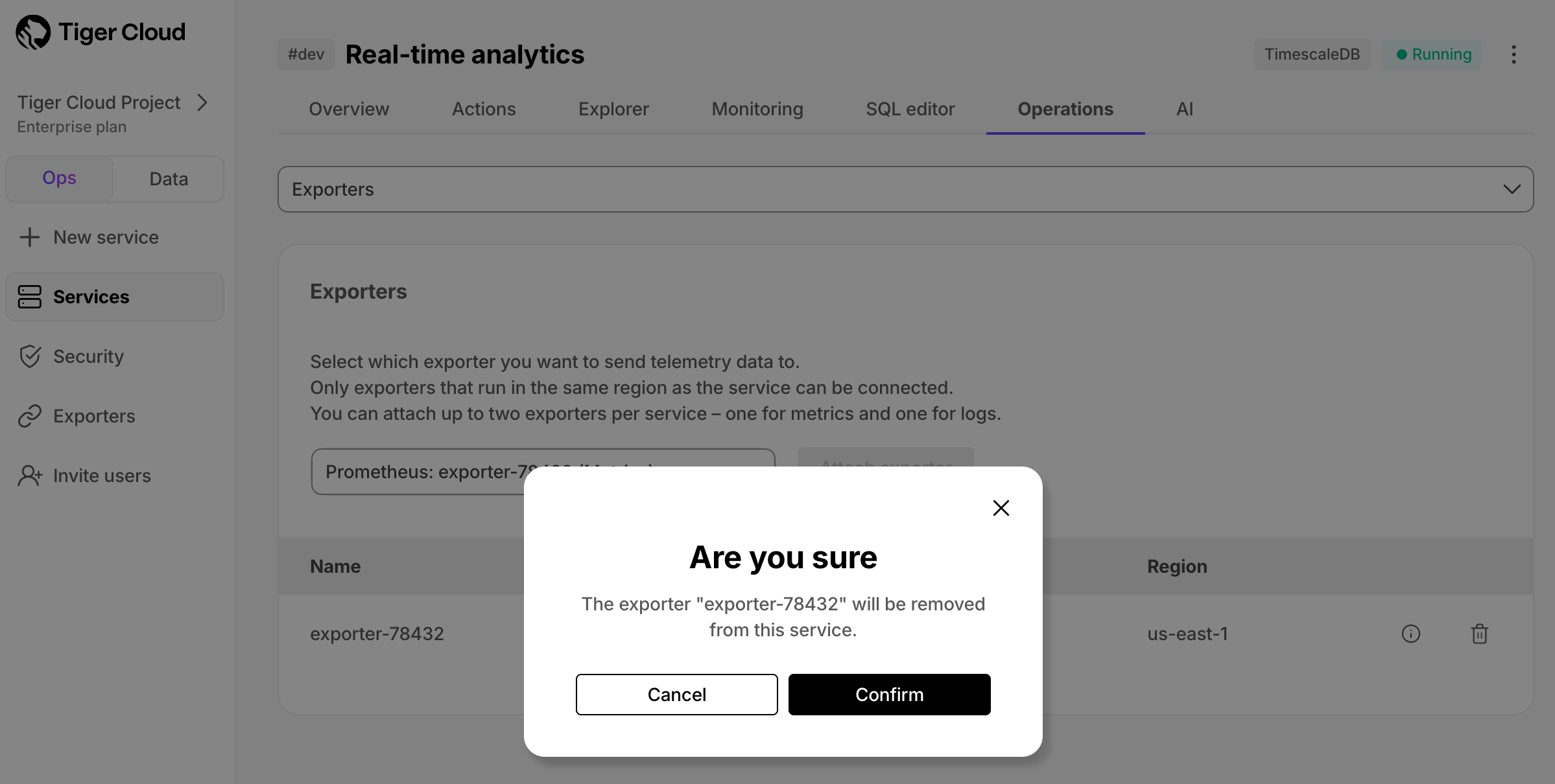 Unattach a Prometheus exporter from a Tiger Cloud service