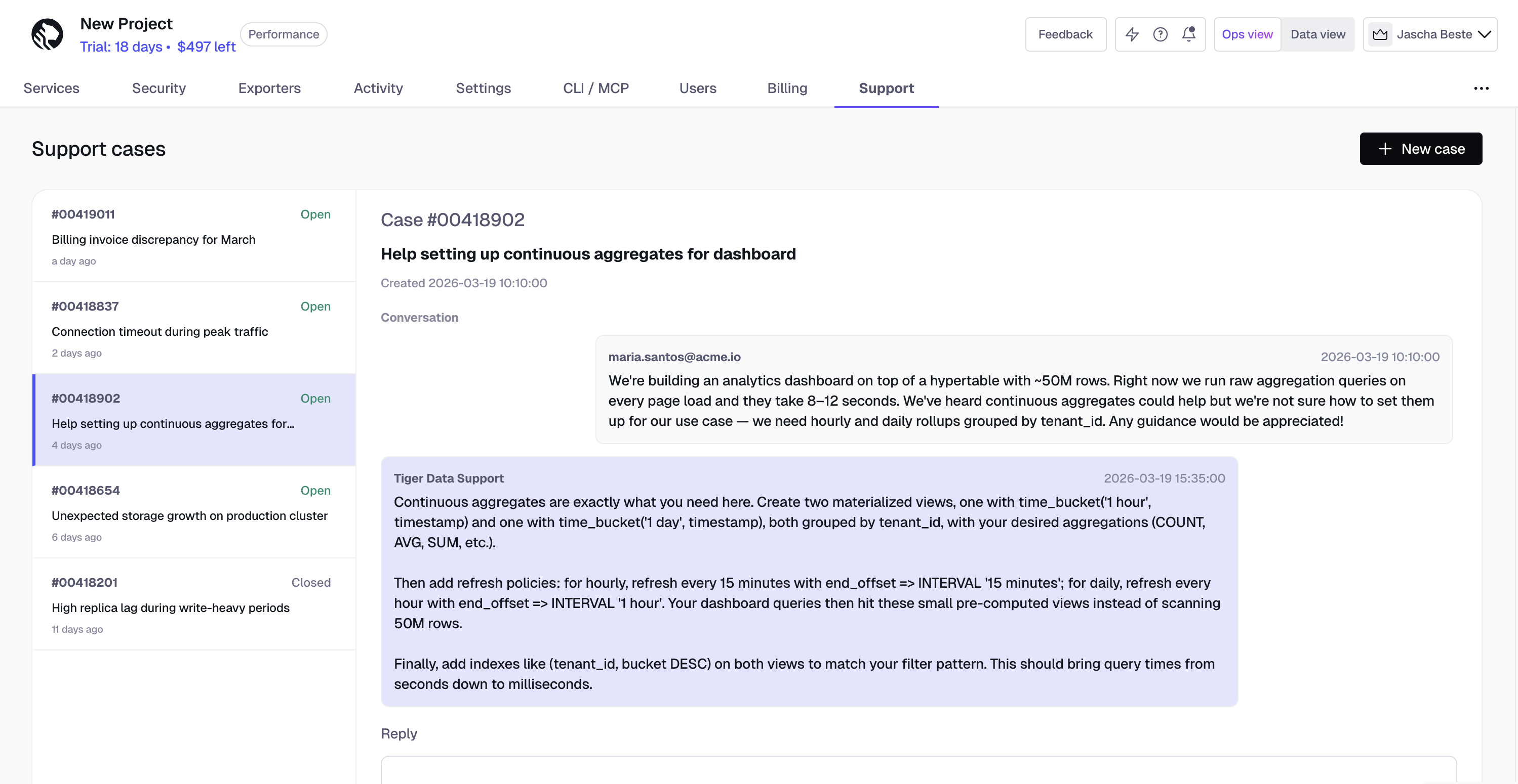 Manage support in Tiger Cloud