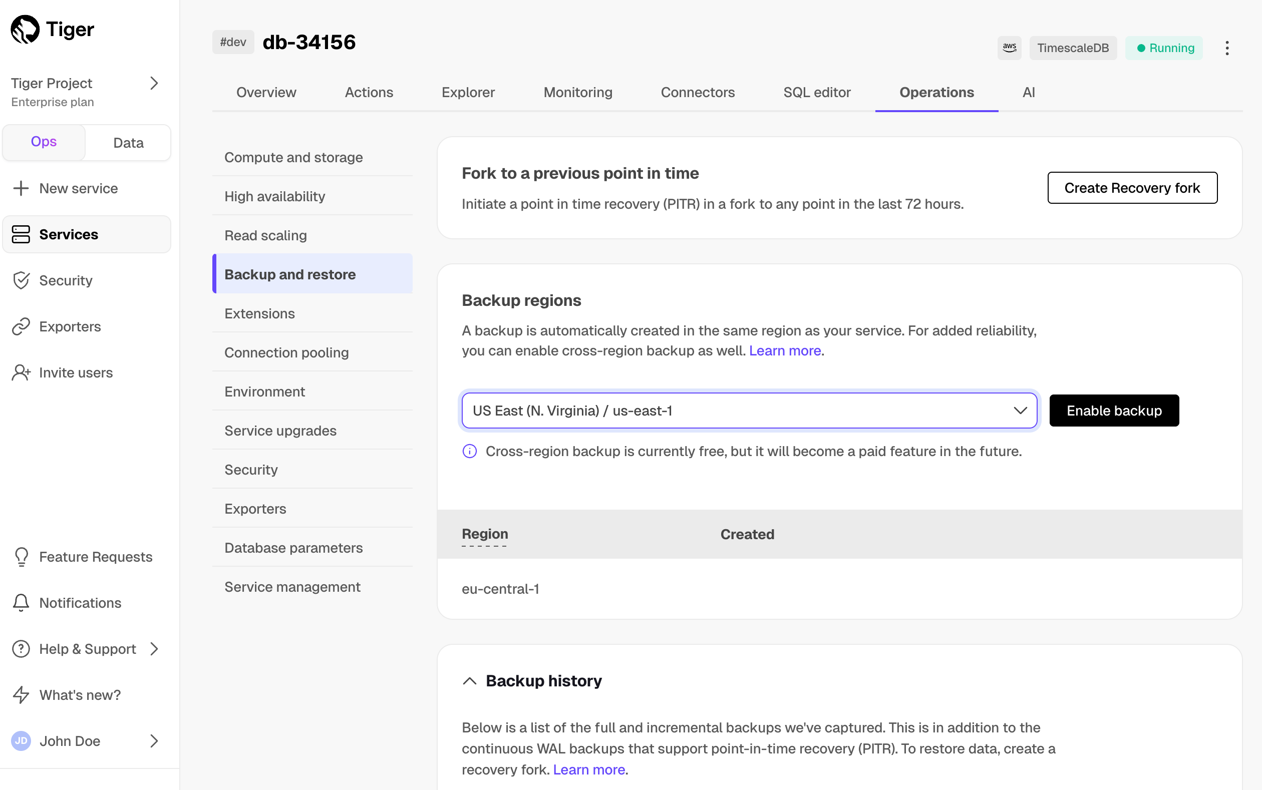 Create cross-region backup