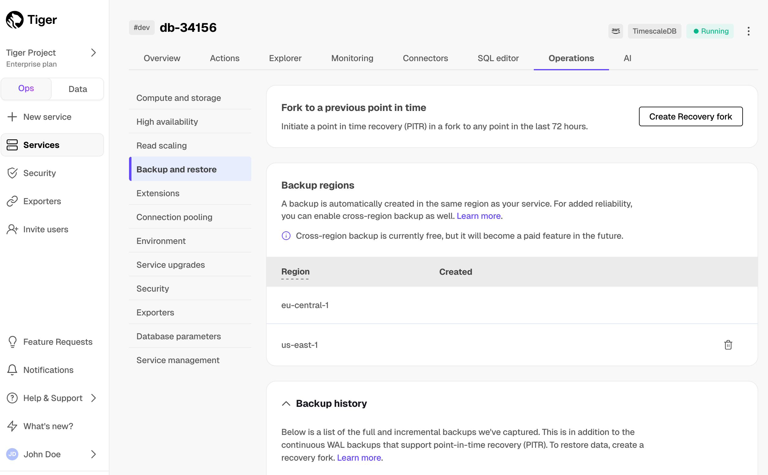 Disable cross-region backup