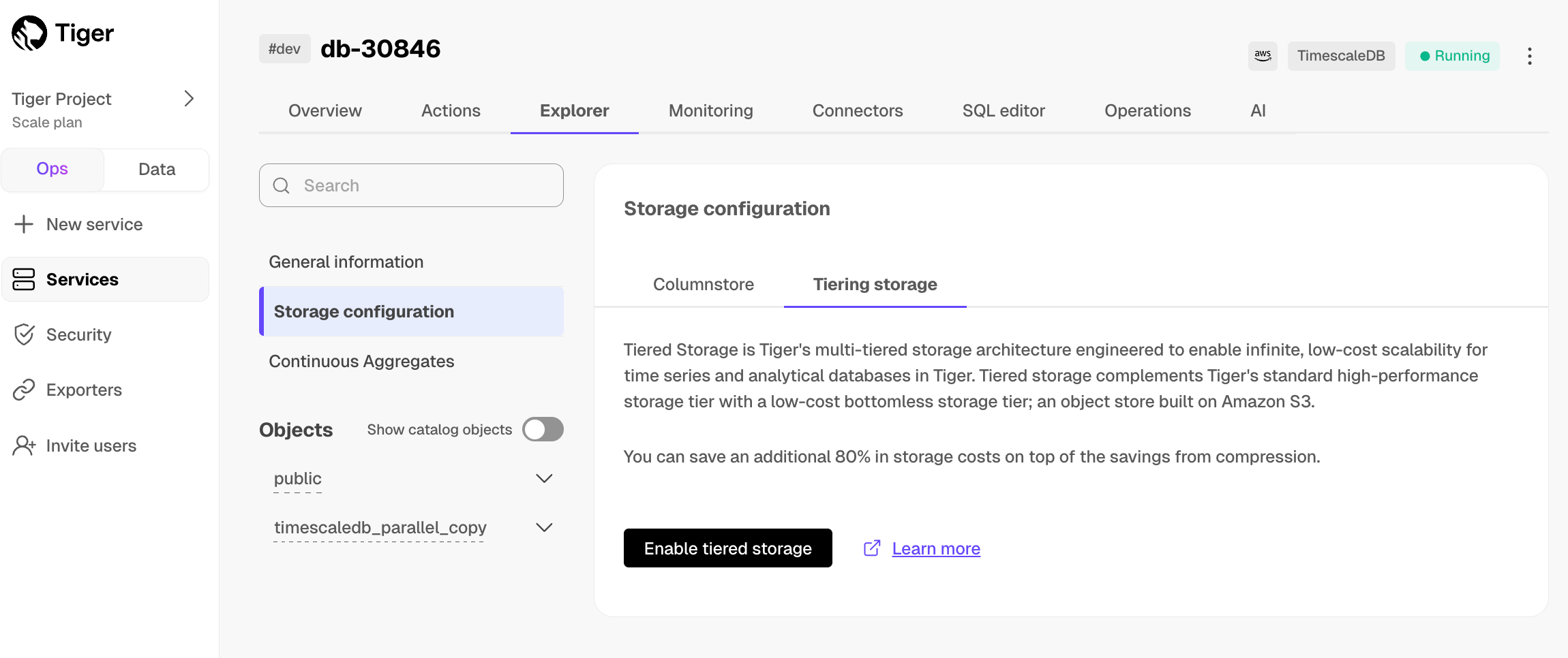 Enable tiered storage