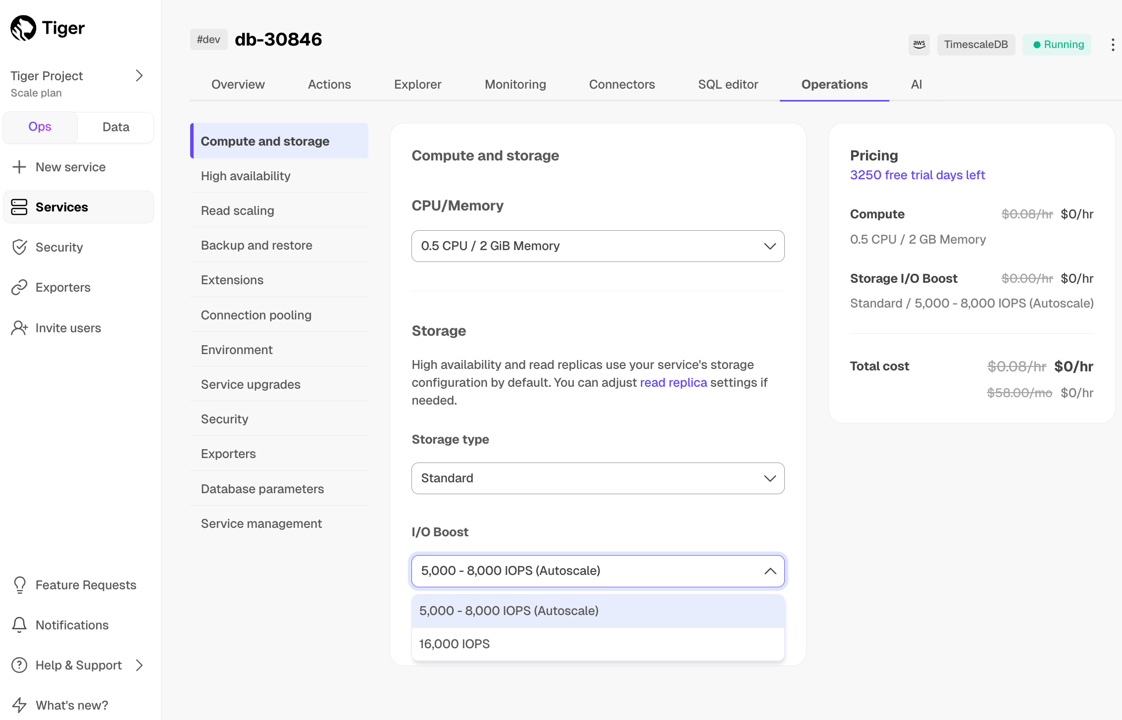 Default standard storage in Tiger