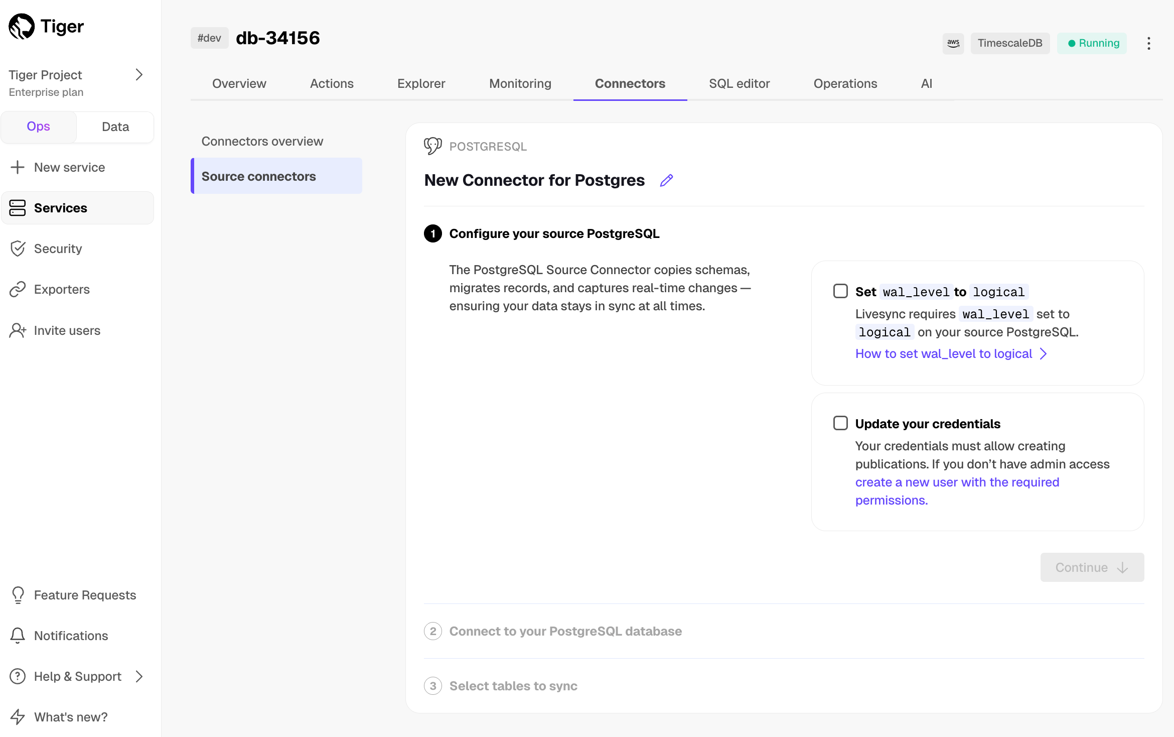 Postgres connector wizard