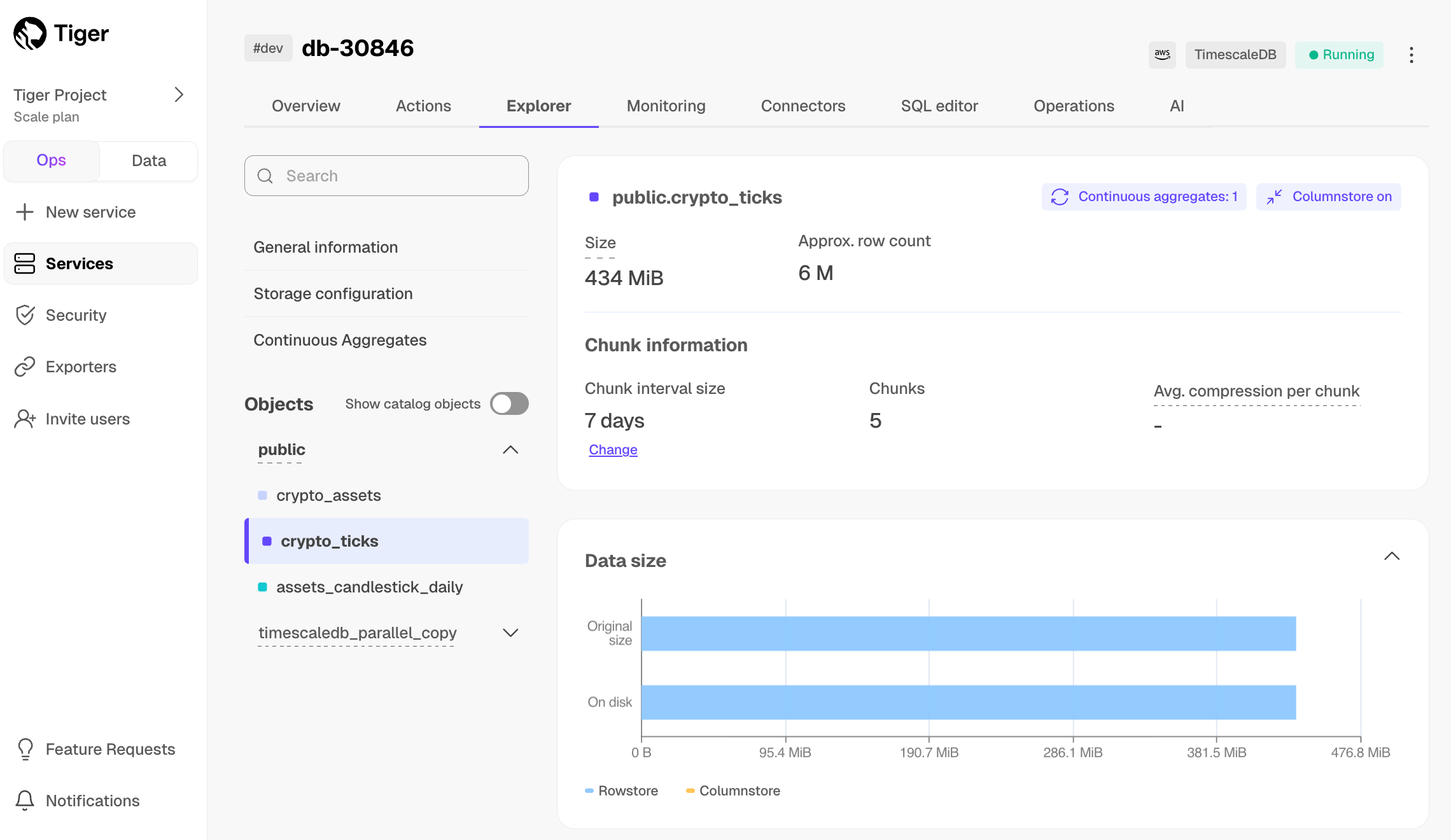 Service explorer tables