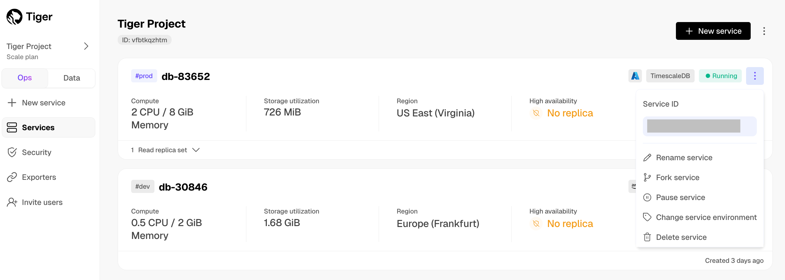 Retrive the service id in $CONSOLE