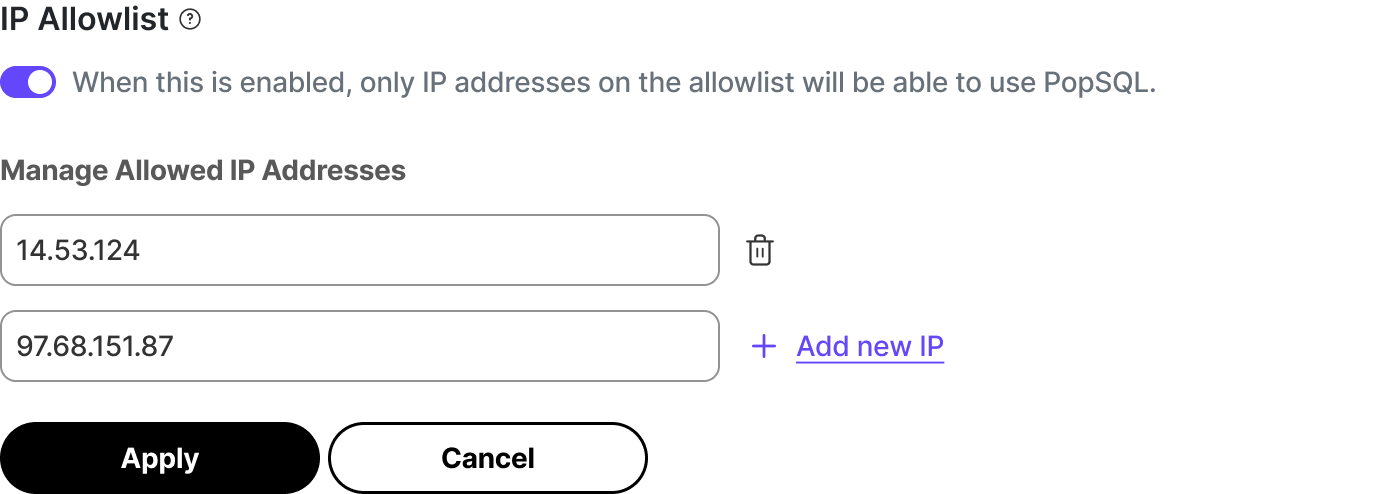 Timescale Console data mode IP allowlist