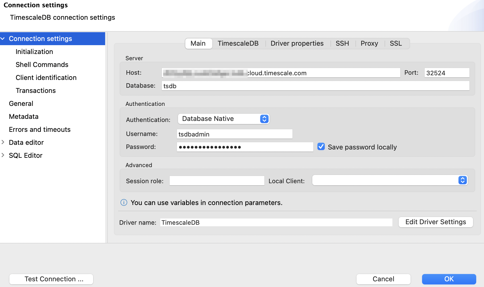 Connecting to Timescale using DBeaver