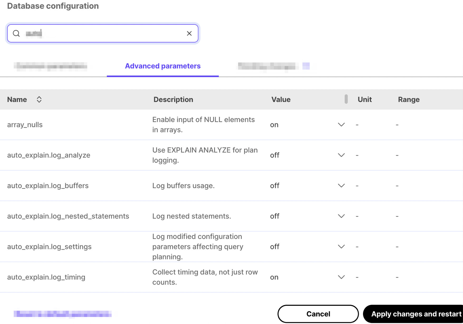 View Timescale advanced configuration parameters