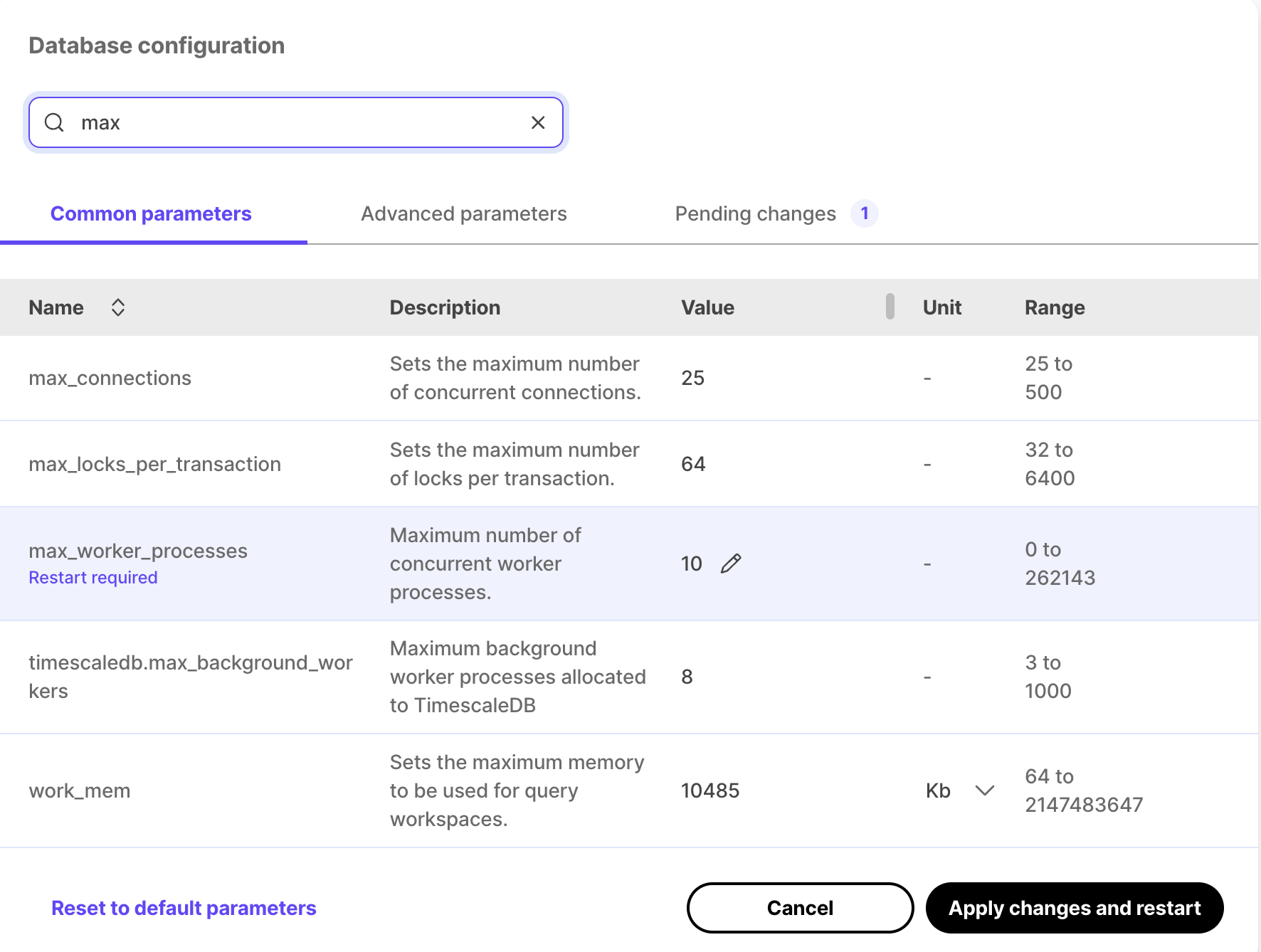 Change Timescale configuration parameters