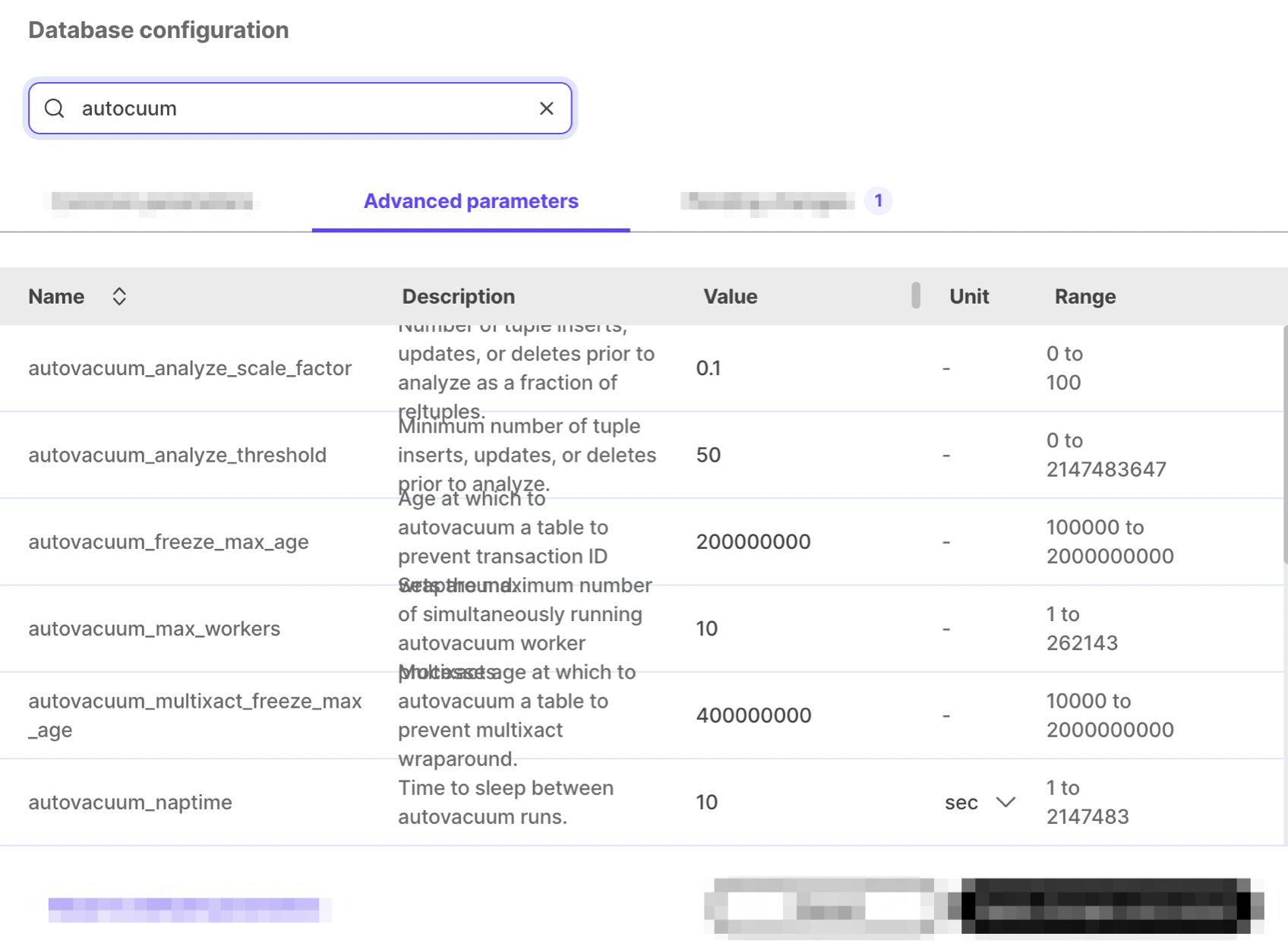 Search Timescale configuration parameters