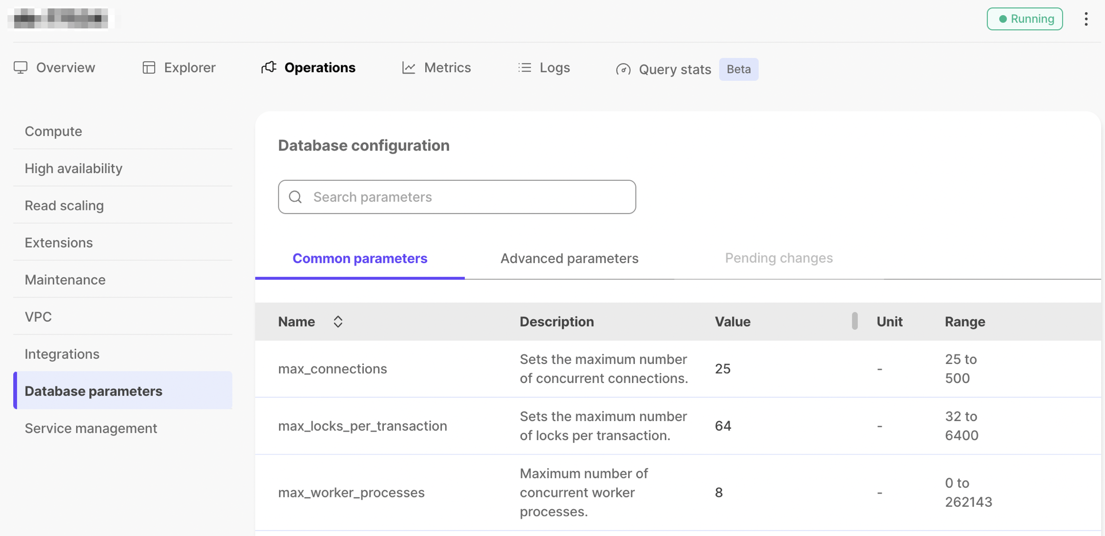 View Timescale service settings