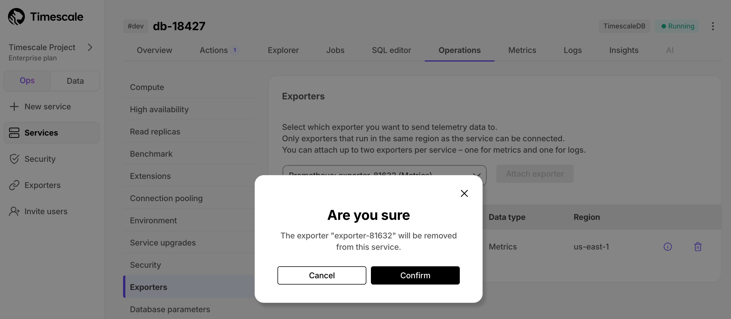 Unattach a Prometheus exporter from a Timescale Cloud service